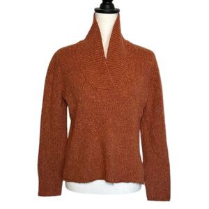 Eileen Fisher Merino Wool Sweater Shawl Neck Orange Womens Large Petite Lagen